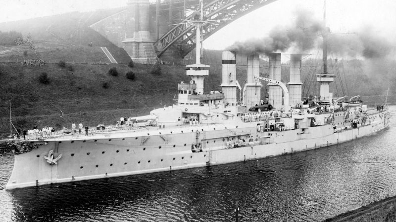 German Armored Cruiser SMS Yorck Passing Under Levensau Bridge on the Kiel Canal, Circa 1910